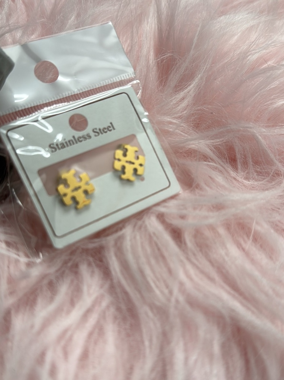Gold Tone Stainless Steel Logo Stud Earrings – New